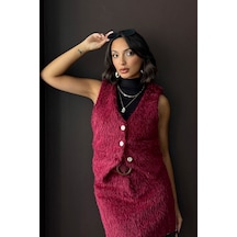 Verymoda Vintage Tarz Tüylü Kadın Yelek Vmf1985 Bordo