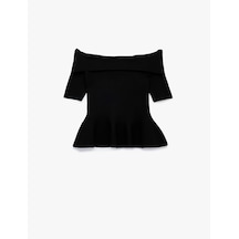 Koton Viskon Omzu Açık Kısa Kollu Peplum Triko Kazak Siyah 7wak90683ht