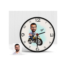 Kişiye Özel Motorcu Karikatür Ahşap Duvar Saati - 1 Çok Renkli