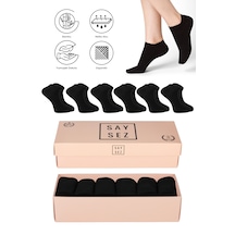 Bambu Kadın Patik Düz Siyah Çorap Dikişsiz Premium Kutulu 6'lı