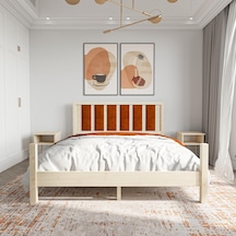 Orion Model Kiremit Renk Puflu Başlıklı Vernikli Çam Ahşap Karyola Ve İki Komodin Set-241 140 x 190 Orion Model Kiremit Renk Puflu Başlıklı Vernikli Çam Ahşap Karyola Ve İki Komodin Set-241 140 x 190