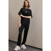 Uyguntarz Unisex Pamuklu 2'li Eşofman Takımı Siyah