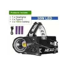 Xuweiwei Ultra Parlak 30w Led Bas Lambasi 1 Far 3 18650 Pil Hafif Type C Sarj Uzun Pil Omru Avcilik Balikcilik Altın
