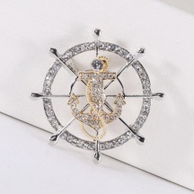 Blucome Yaratıcı Donanma Rüzgar Tam Matkap Dümen Dümen Çapa Broş Erkek Zarif Takım Elbise Yaka Pin Moda Giyim Pin Altın