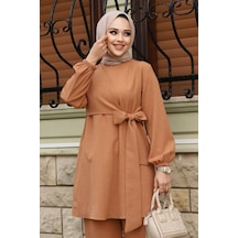 Yandan Bağlamalı Tesettür Camel Takım Camel