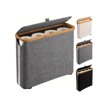 Sunshine011 Gri Sku 1 Adet Bambu Kağıt Havlu Tutucu, Çift Bölmeli Modern Banyo Depolama Sepeti Gri