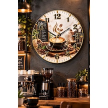 Kahve Cafe Temalı Duvar Saati 45 Cm Kahve Dükkanı Kafe Mutfak Uv Baskı Sessiz Akar Mekanizma 922 Çok Renkli