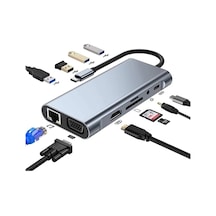 Plentiful Type-c Hub 11in1 Usb C 5 Gbps 4k Hdmı,vga, Pd,usb3.0, Ethernet,sd/tf Aux Apple Uyumlu MacBook Pc Çoklayıcı Dönüştürücü