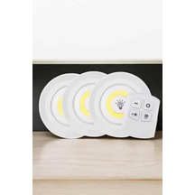 Spot Lamba Led Işık 3'lü Uzaktan Kumandalı Pilli Yapışkanlı Kablosuz Beyaz