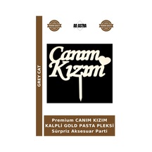 Premium Canım Kızım Kalpli Gold Pasta Pleksi Sürpriz Aksesuar Parti Altın