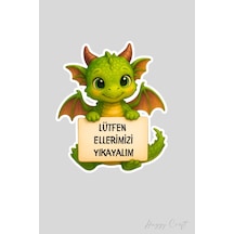Sevimli Dino Sticker Lütfen Ellerimizi Yıkayalım Etiketi Standart