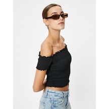Koton Omzu Açık Tişört Gipeli Kısa Kollu Slim Fit Siyah 4sak50689ek Siyah