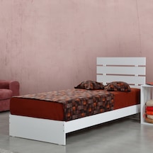 Pasifichome Huga Tek Kişilik Beyaz Ahşap Karyola / 120X200Cm Başlıklı Karyola