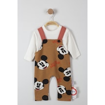 Trendimizbir Mickey Mouse Baskılı Düğme Detaylı Erkek Bebek Tulum-3714-kahverengi