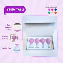 Silikon Vakumlu Yeşim Taşlı Yüz Masaj Kupası 4'lü Set Jade Mor Çok Renkli