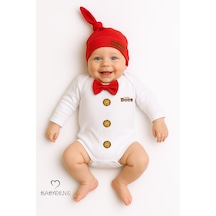 Babyden's Mini Boss Papyonlu Erkek Bebek Zıbın Seti Şapkalı Yenidoğan Bebek Body Takım Kırmızı