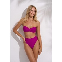 Pierre Cardin Yüksek Bel Straplez Bikini Takımı Siyah Mor Turuncu Beyaz Dolgulu, Toparlayıcı, Plaj Şıklığı Çok Renkli