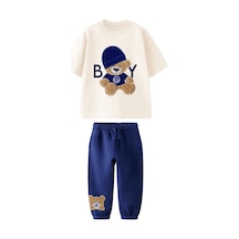 Lolliboomkids Yeni Sezon Erkek Çocuk Peluş Ayıcık Detaylı T-shirt Eşofman 2 Parça Alt Üst Takım Lacivert