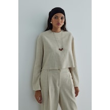 Suud Collection Natürel Mussel Crop Keten Bluz