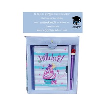 48 Sayfalı Çizgili Desenli Sayfalar 13x18 Cm Defter Ebatı Mavi Mürekkepli Jel Kalem Özel Kutulu 7