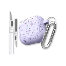 Airpods 4. Nesil Ve Airpods 5. Nesil Uyumlu Çiçek İşlemeli Premium Silikon Kulaklık Kılıfı Ve 3'ü 1 Arada Bluetooth Kulaklık Temizleme Kalemi Seti Lila