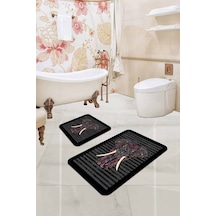 Füme Fil Desenli Banyo Halısı Klozet 2'li Paspas Seti Bs339n11