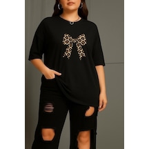 Büyük Leopar Desenli Klurdela Baskılı Unisex Tişört SIYAH