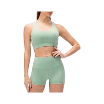 Yunboo Kadın Spor Sütyen Ve Şort Seti - Yoga Koşu İçin U Göğüslü Sırt Açık Model