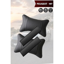 Peugeot 107 Uyumlu Deri Kemer Koruyucu Deri Yastık Lüks Set Siyah