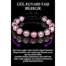 Sertifikalı Gül Kuvars Taşı Bileklik - Makrome Çok Renkli