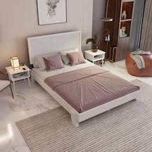 Alaz Model Beyaz Renk Çam Ahşap Karyola Dikey -264 200 x 200 CM