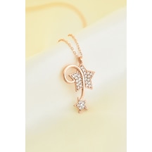 Papatya Silver 925 Ayar Gümüş Rose Kaplama Beyaz Taşlı Kayan Yıldız Kadın Kolye