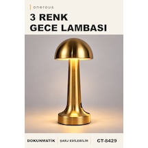 Onerous Mantar 3 Renk Masa Lambası, Şarj Edilebilir Sarı