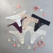 Bonbon Kadın Çeyizlik Ve Bohçalık 6'lı Paket Dantelli Ve Saten Karışık Renk Tanga Serisi Bb2653 Çok Renkli