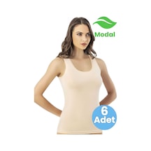 Tezzgelsin Kadın 6'lı Kalın Askılı Biye Detaylı Modal Atlet Ten Rengi
