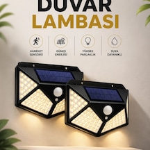Solar Sensörlü Duvar Lambası 100 Led Ip65 Suya Dayanıklı Bahçe Aydınlatması Beyaz Işık