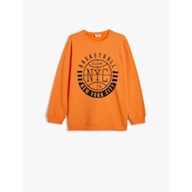 Koton Sweatshirt Uzun Kollu Bisiklet Yaka Basketbol Temalı Baskı Detaylı Turuncu 5wkb10242tk Turuncu
