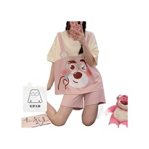 Snapbuy Göğüs Yastığı İle Şişme Önleyici Pijama Kadın Yaz Gülen Kore Kısa Kollu Şort Sevimli Öğrenci İnce Ev Giyim Seti 6006 Araştırma Ayı Göğüs Yastığı İle