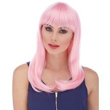 Soft Pembe Renk Uzun Düz Parti Peruğu 5477 "