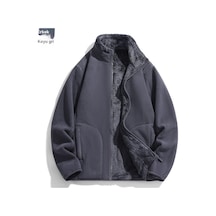 Sonbahar ve Kış Polar Astarlı Dik Yaka Erkek Ceketi Gri