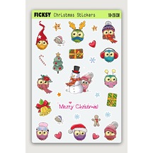 Sevimli Baykuş Yılbaşı Yeni Yıl Temalı Sticker Seti - 29 Adet Etiket Çıkartma Diğer