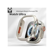 Bezos Movenchy Watch Ultra 49mm Uyumlu Mo-wt3 Alüminyum Camlı Kasa Ekran Koruyucu - Gold Hb006