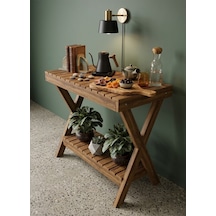 Nelyu Masif Ahşap Yan Sehpa - 80x60x20 Cm Çok Amaçlı Dekoratif Raf Kahverengi