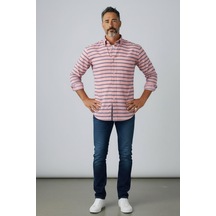 Klasik %100 Cotton Uzun Kollu Terletmeyen Kışlık 2 Renkli Çizgili Gömlek Regular Kalıp Pembe