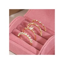 Glowin - 4 Adet Altın Renkli Zirkon Taşlı Şık Tasarım Vintage Bohem Çoklu Gold Yüzük Seti