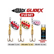 Fishack Glidex 3'lü Döner Kaşık Seti + Klima Bombası - Silver Ladybug 7 Gr No:3 + Golden Ladybug 7 Gr No:3 + Silver Red 5 Gr No:2
