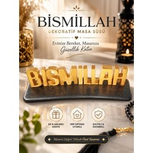 Bismillah Yazılı Dekoratif Masa Süsü Siyah Gold Taş Obje