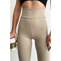 Bonbonetti Chocolate Baby & Kids Bonbonetti Chocolate Baby&Kids Fitilli Seamless Çizgili Tayt Yüksek Bel Dayanıklı Örme Kumaş Spor Tayt Toparlayıcıbej Xl Bej