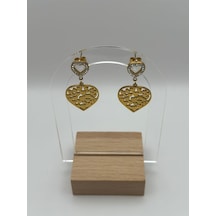 Arnes Jewelry Çelik Sallantılı Zirkon Taşlı Kalpli Küpe Ar254nes Gold