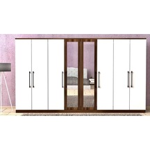 Damla 8 Kapaklı Dolap Gardırop Ceviz Beyaz